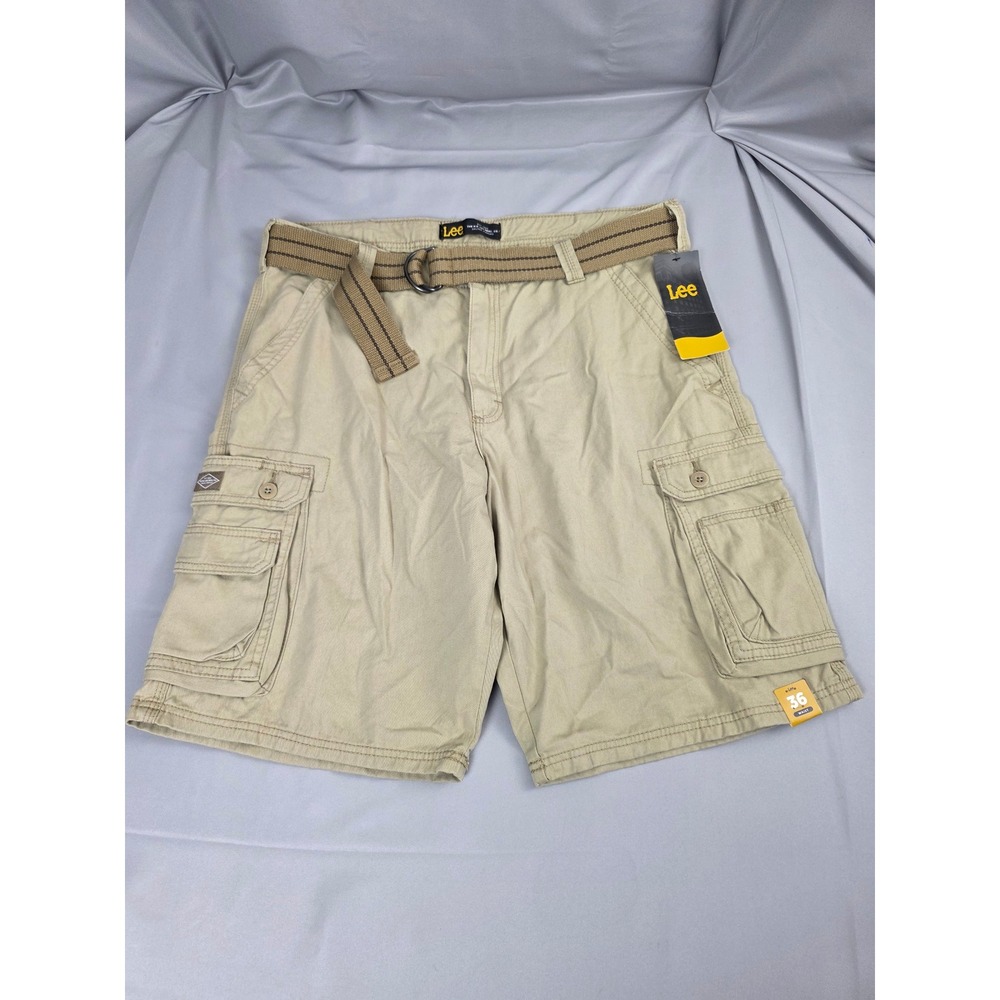 Lee Wyoming Cargo Shorts Mens 36 Khaki Tan Cotton Twill Belted Dungarees NEW